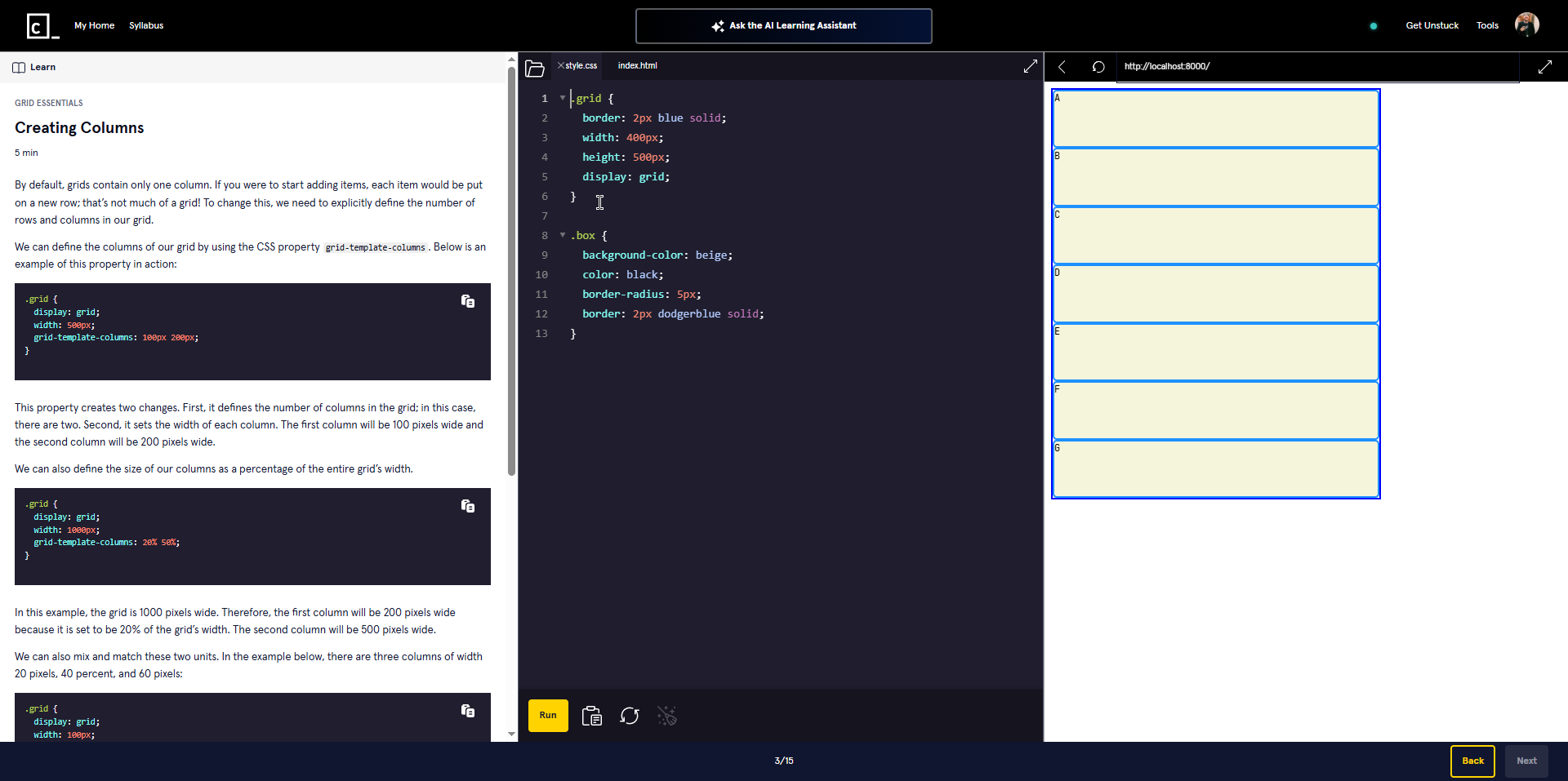 Codecademy lesson example
