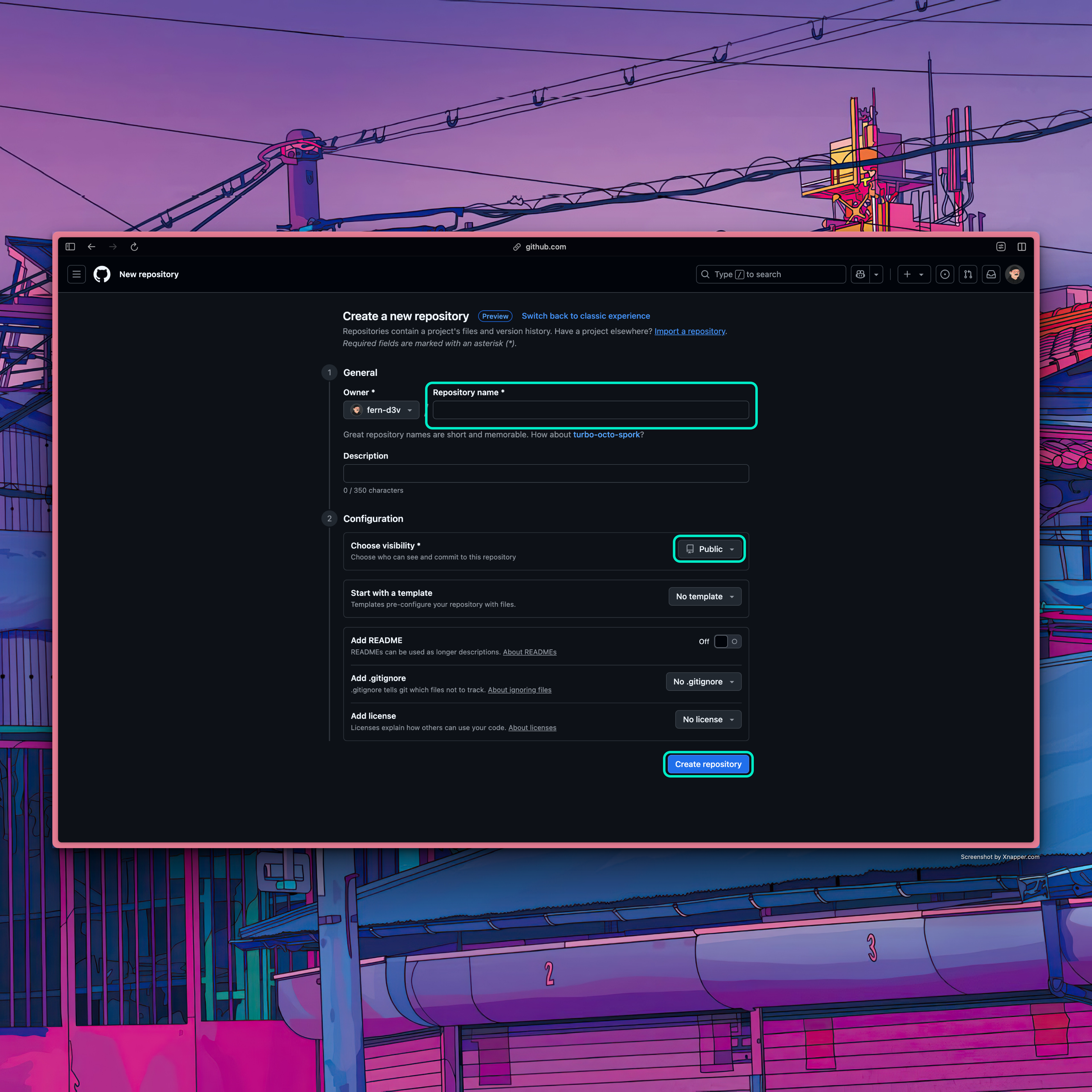 settings for your new repository