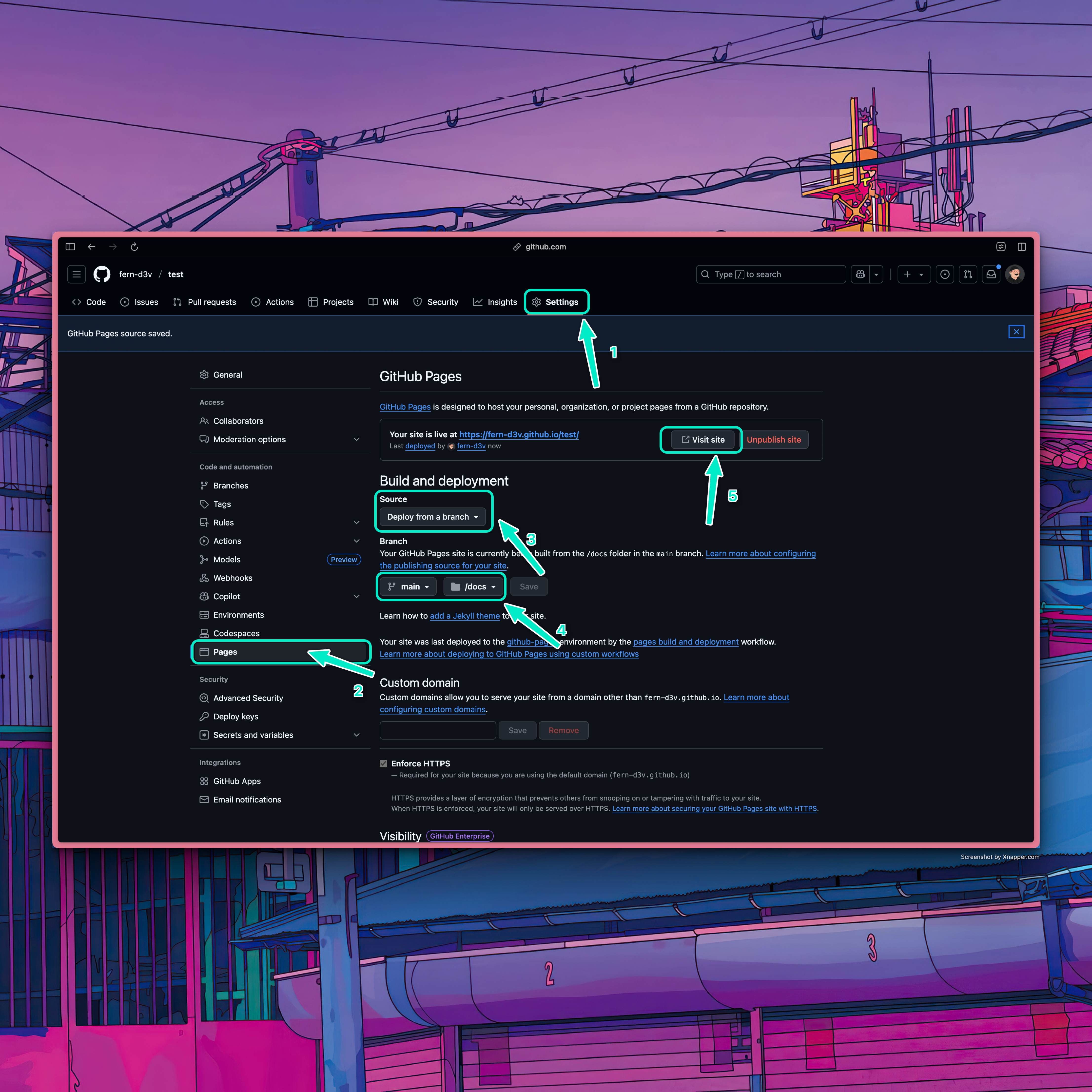 GitHub Pages settings
