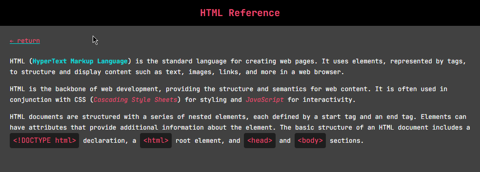HTML Reference Page