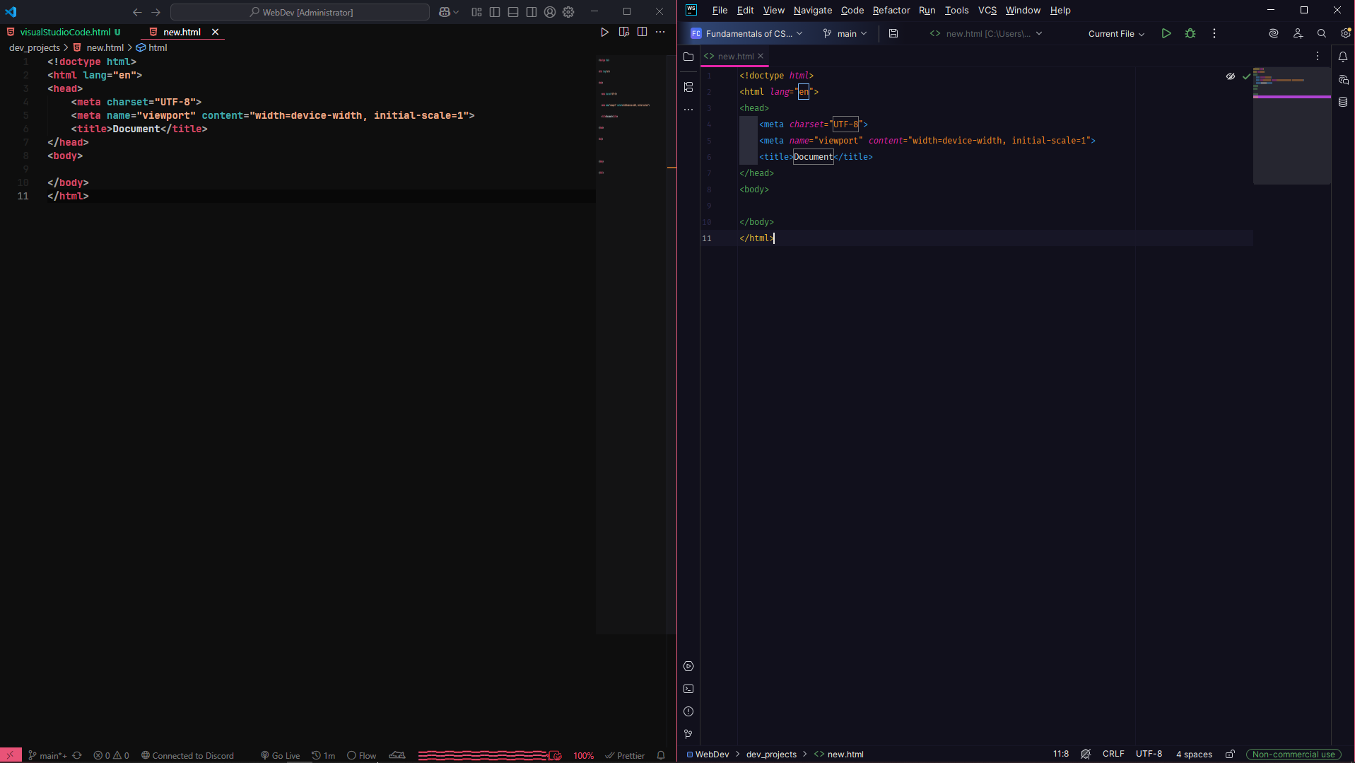 side by side screenshot of VS Code and Webstorm IDE's